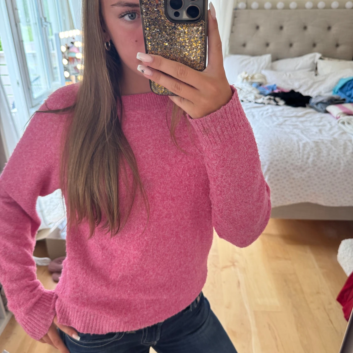 Rosa stickad tröja  - 1
