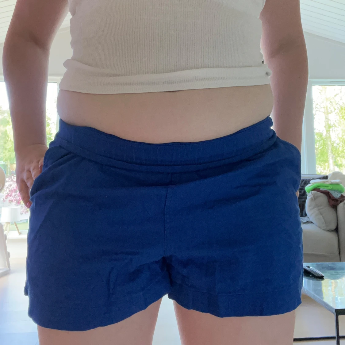 Blå linneshorts från H&M - 1