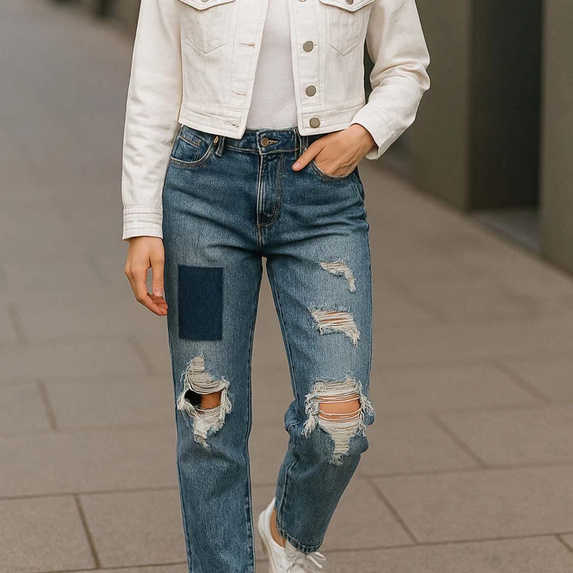 Patchade blå jeans från Mango