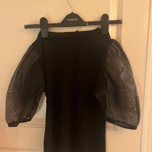Svart topp med puffärmar från Gina Tricot - Snygg svart topp från Gina Tricot med unika puffärmar i ett transparent material. Perfekt för en stilren look med en twist. Toppen har en enkel och elegant design som passar till många tillfällen.