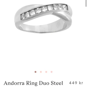 Andorra ring - Snygg Andorra ring med en tvinnad design och infattade klara stenar i en rak rad. Ringen har en modern och stilren look som passar perfekt för dig som gillar minimalistiska smycken med lite extra bling. Aldrig använd då den var för liten. Stl xs/16,0mm
