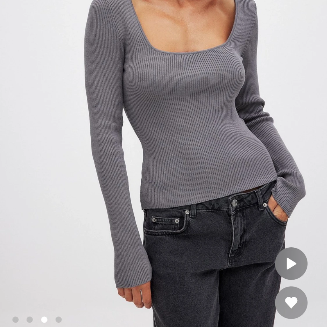 Ribbad grå långärmad tröja NA-KD - 2