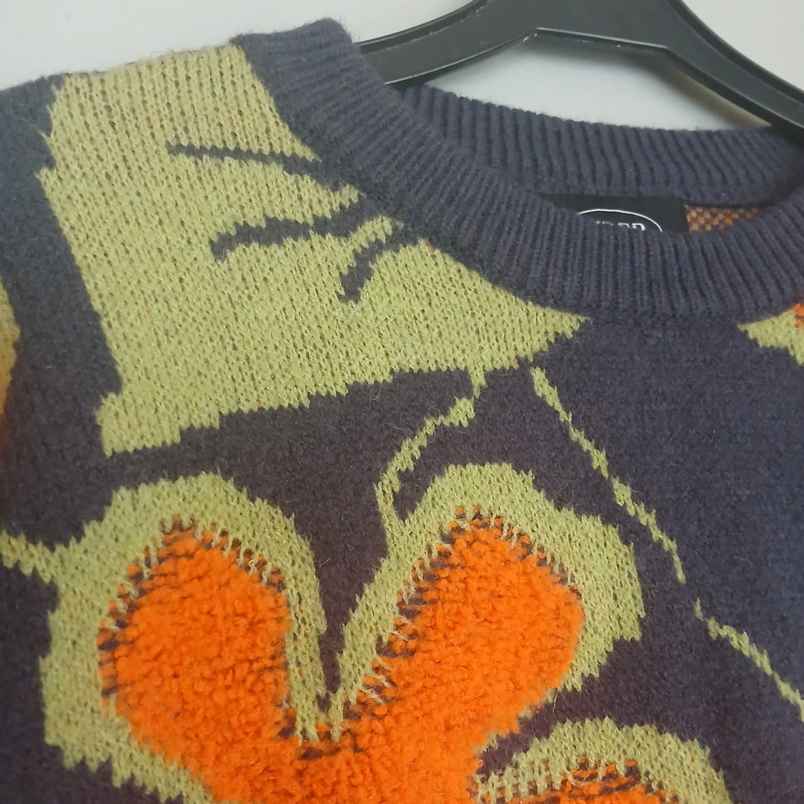  Äkta 70-talsretro – Cider stickad blommig tröja i färgexplosion – strl S  - 1