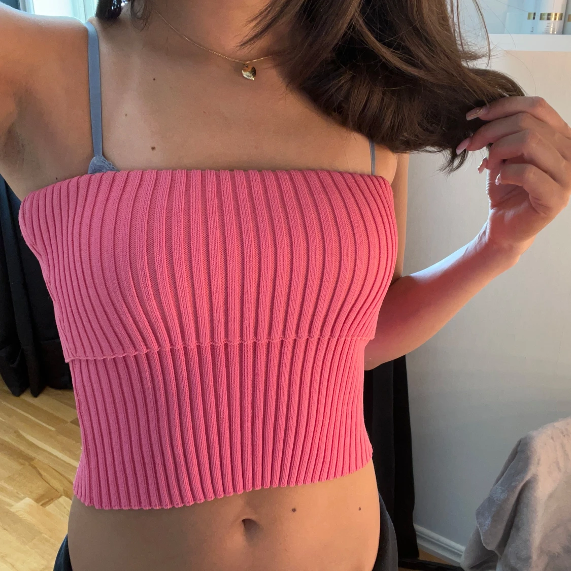 Rosa ribbad tubtopp från Zara - 4