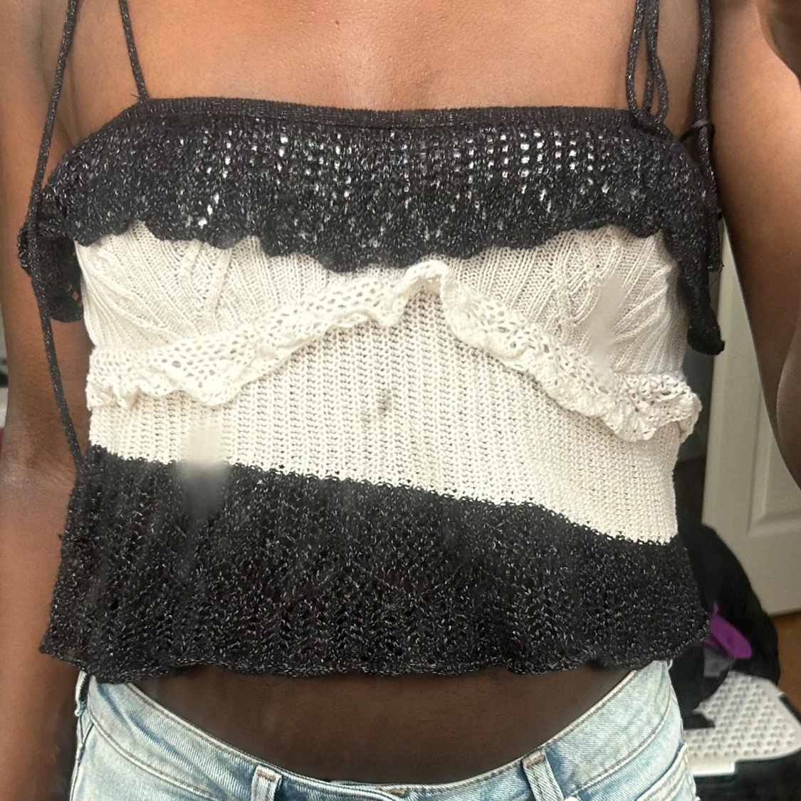 Svart och vit stickad tubtopp - 1