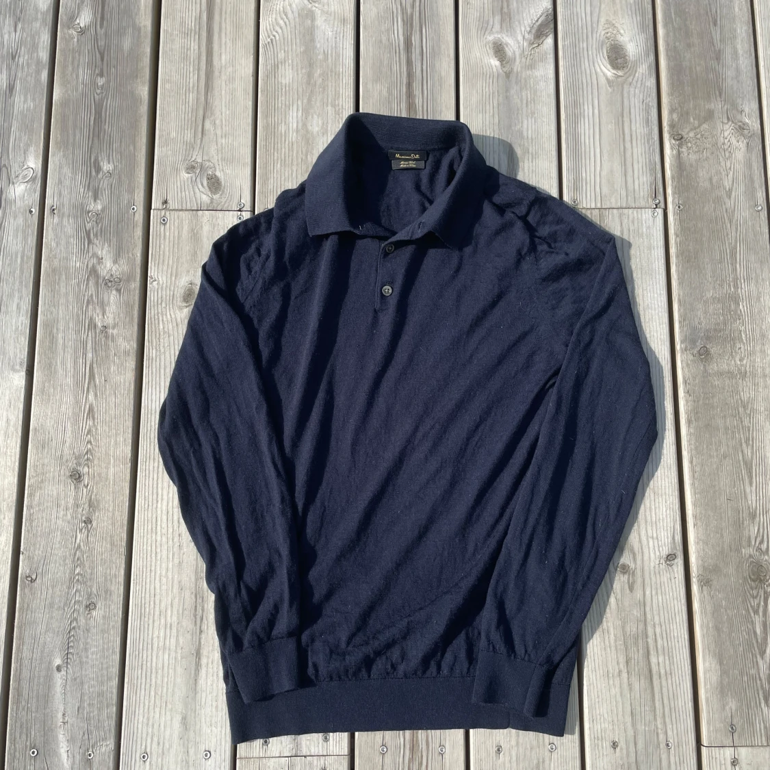 Mörkblå merinoull pikétröja Massimo Dutti - 1