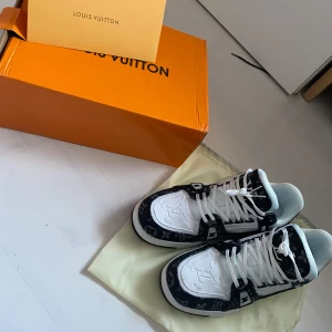 Louis Vuitton sneakers - Säljer en oanvänd Louis Vuitton sneakers som jag aldrig har använt. Den har bara legat i skåpet för att jag är rädd för den. Den är oanvänd och inga krysor eller defekter alls. Supersnygg och passar säker för någon annan. Jag har tyvärr tappat bort kvittot (pappret men allt annat finns med). Jag skickar såklart inom 24h. Skicka bud för att priset är inte hugget i sten!