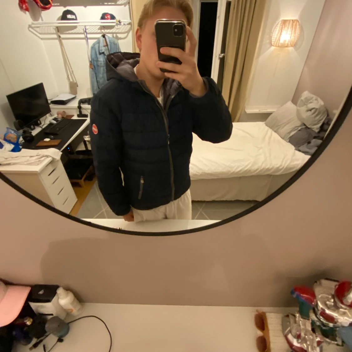 Mörkblå Colmar pufferjacka med huva - 4