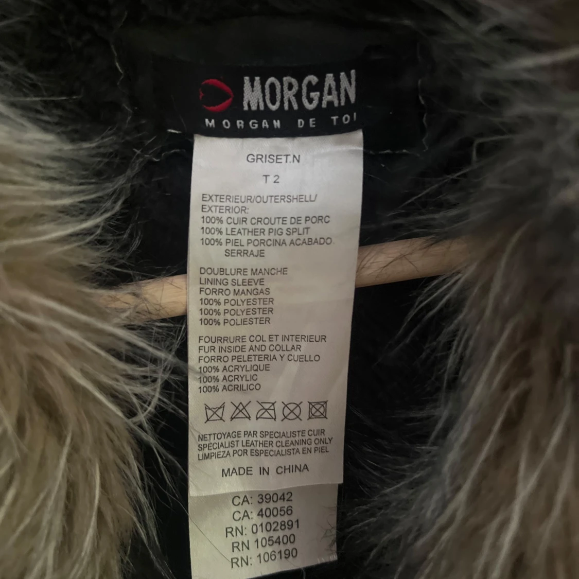 Grå läder och pälsjacka från Morgan med snörning - 1