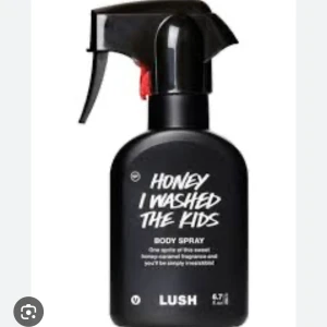 Lush Honey I Washed The Kids Body Spray - Säljer en svart sprayflaska med Lushs populära doft Honey I Washed The Kids. Doften är söt och karamellig med inslag av honung och apelsin. Flaskan är i plast och har en praktisk sprayfunktion. Perfekt för dig som älskar unika och söta dofter. Den är använd men absolut mer än hälften kvar. Nypris 400, den är 200 ml