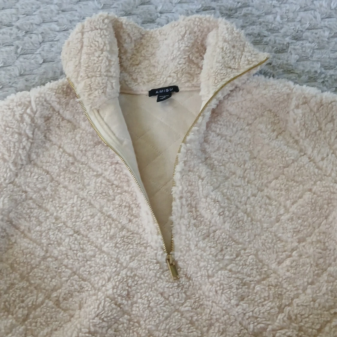Beige fleece-tröja med half zip från Amisu - 1