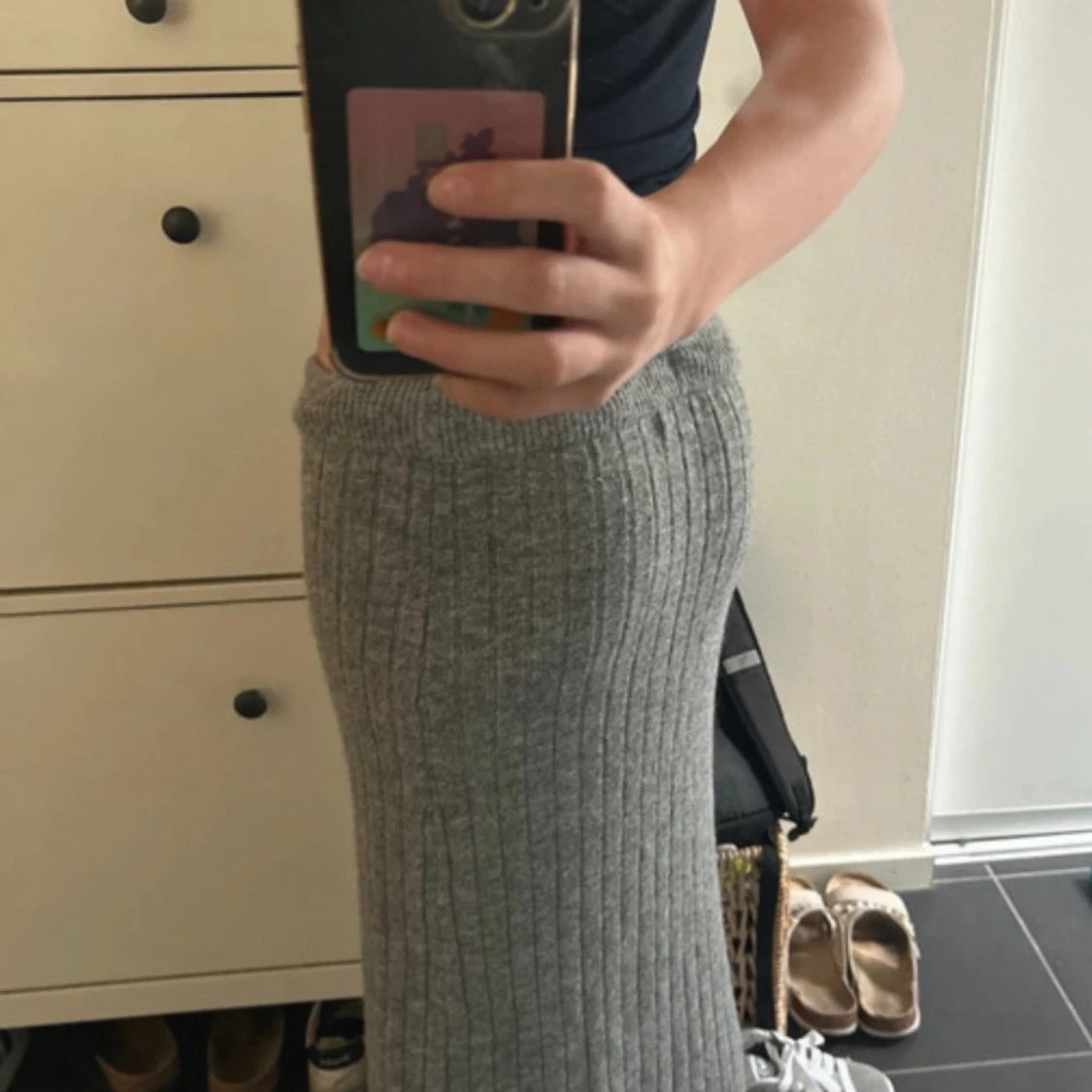 Grå ribbad långkjol från 157 - 1