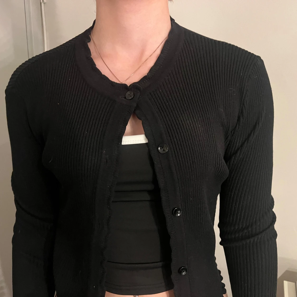 Mörkblå kofta med rund hals - 1