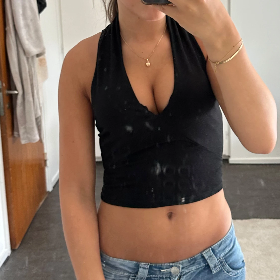 Svart croppad halterneck topp - 2