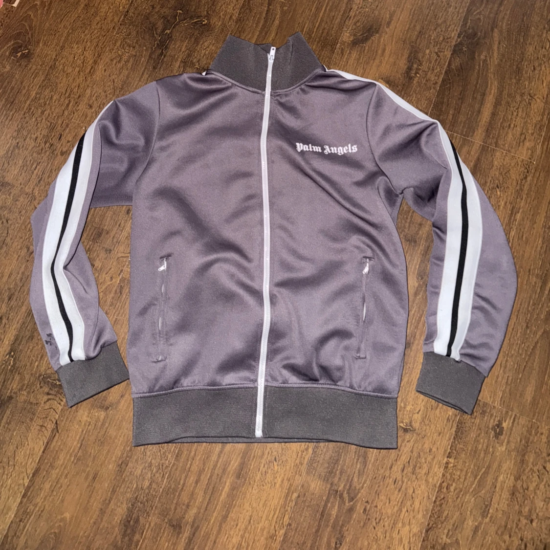 Palm Angels grå zip hoodie med ränder