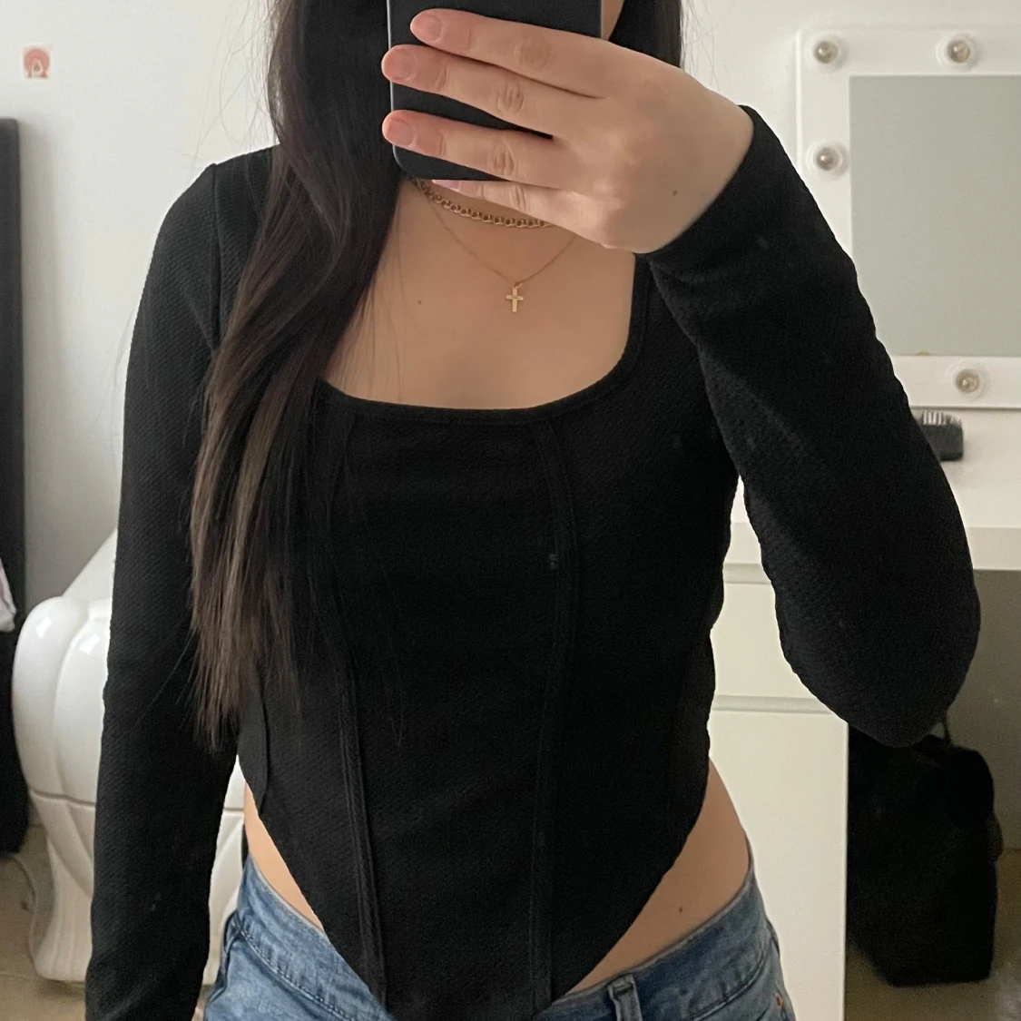 Svart långärmad korsettopp