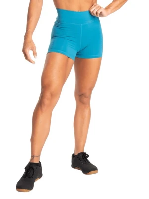 Turkosa träningsshorts Better Bodies - Snygga turkosa träningsshorts från Better Bodies med hög midja och tight passform. Shortsen har en elastisk linning med logotypen tryckt framtill och är tillverkade i ett stretchigt material som passar perfekt för gym och träning.
