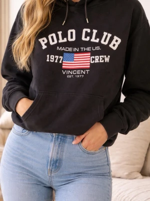 Polo Club Hoodie – Size S – Classic Black - ✨ Stylish Polo Club print on the front – Features bold lettering and an American flag detail for a sporty, vintage-inspired look. 🧵 Soft and comfortable material – Perfect for everyday wear, lounging, or casual outfits. 🛍️ Size S – True to size with a relaxed and comfortable fit. 👖 Easy to style – Looks great with jeans, leggings, or sweatpants for a casual everyday look. ⚡ Open to offers – Ready for a quick sale and fast shipping!