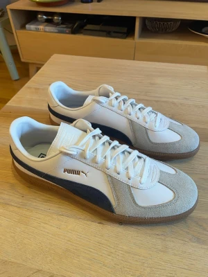 Puma sneakers - Snygga sneakers från Puma i vitt, ljusgrå och blå mocka . De är helt oanvända, säljes pga för liten storlek 