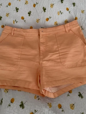 Persikofärgade shorts från Kappahl - Säljer ett par persikofärgade shorts från Kappahl med hög midja och stora fickor framtill. Shortsen har bälteshällor och stängs med knapp och dragkedja. Perfekta för varma dagar och ger en fräsch look till sommargarderoben.