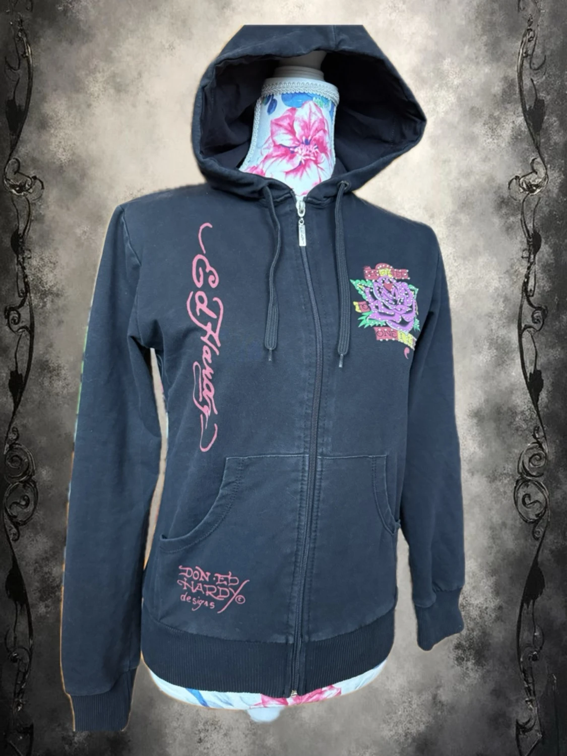 Svart Ed Hardy hoodie med tryck - 2