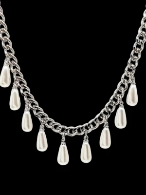 Handgjort halsband med pärlor  - Material-rostfritt stål. Kedjetjocklek-6,5mm #9