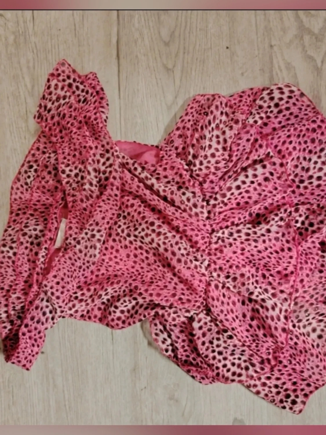 Rosa volangblus med leopardmönster💖 y2k - 1