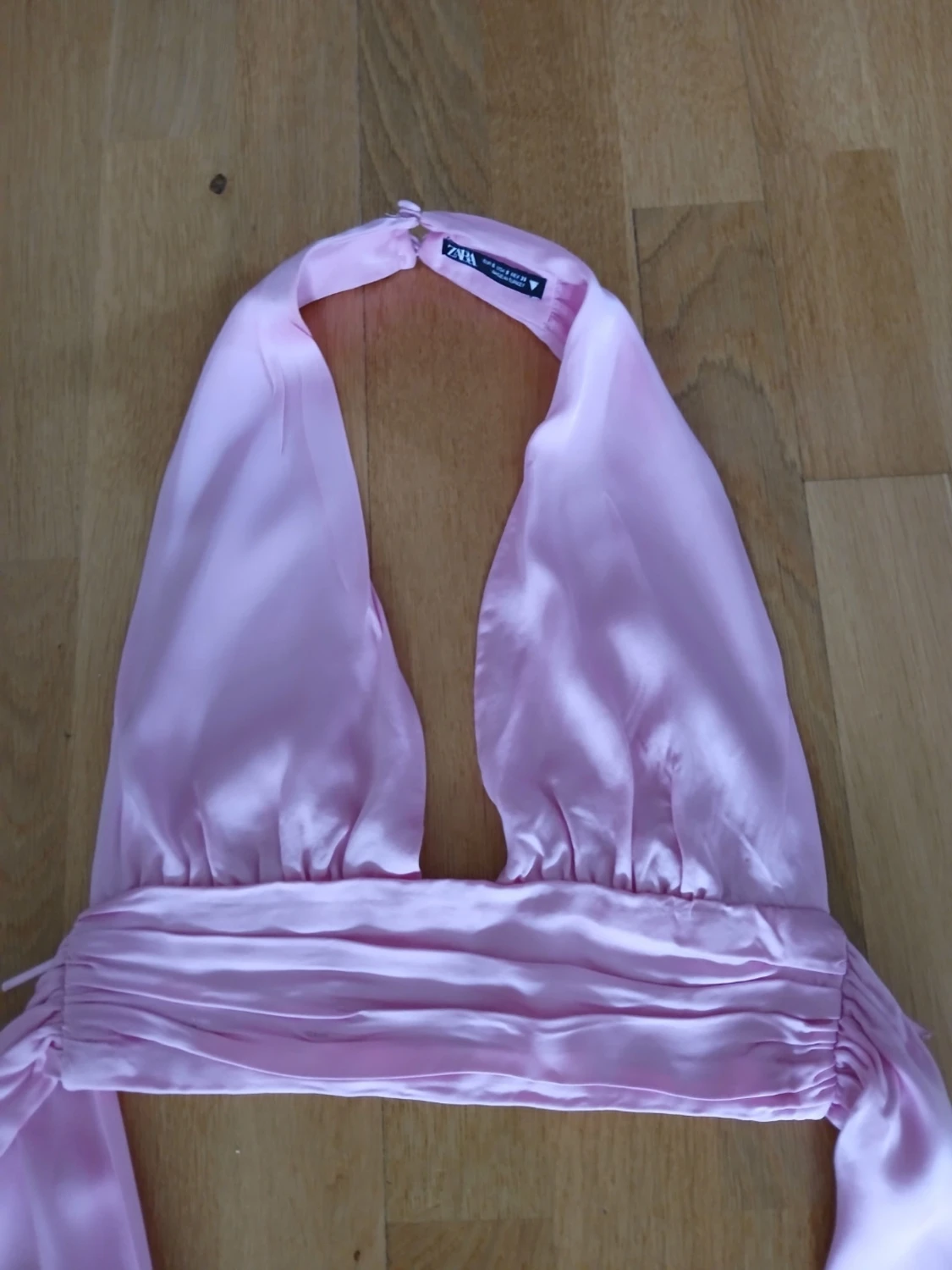 Zara rosa satin halterneck topp, strl S - 3