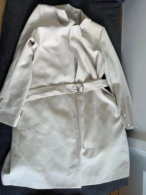 H&M Ljusbeige trenchcoat med bälte - Stilren ljusbeige trenchcoat med knytband i midjan och snygg krage. Jackan har slät yta och är helfodrad med glansigt tyg på insidan. Perfekt för dig som gillar minimalistisk och klassisk stil.               Fråga gärna för mer bilder om det behövs😊