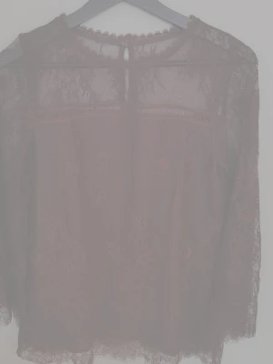 Vinröd spetsblus med lång ärm - Vinröd blus i transparent spets med fint mönster och rund halsringning. Har fina spetsdetaljer vid ärmslut och nederkant. Perfekt för dig som gillar romantisk och trendig stil.