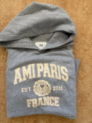 Grå hoodie från Ami Paris - Säljer min grå hoodie från ami Paris då jag inte använder de. Den är i riktigt bra skick, inga fläckar/skador. Skickar samma dag som köp