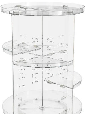 Roterande sminkorganiserare - Transparent roterande sminkorganiserare i akryl med flera hyllplan och fack för enkel förvaring av sminkborstar, flaskor och andra skönhetsprodukter. Cylindrisk form och modern design som passar perfekt på sminkbordet. Pris kan diskuteras och är i nyskick kvar i paket