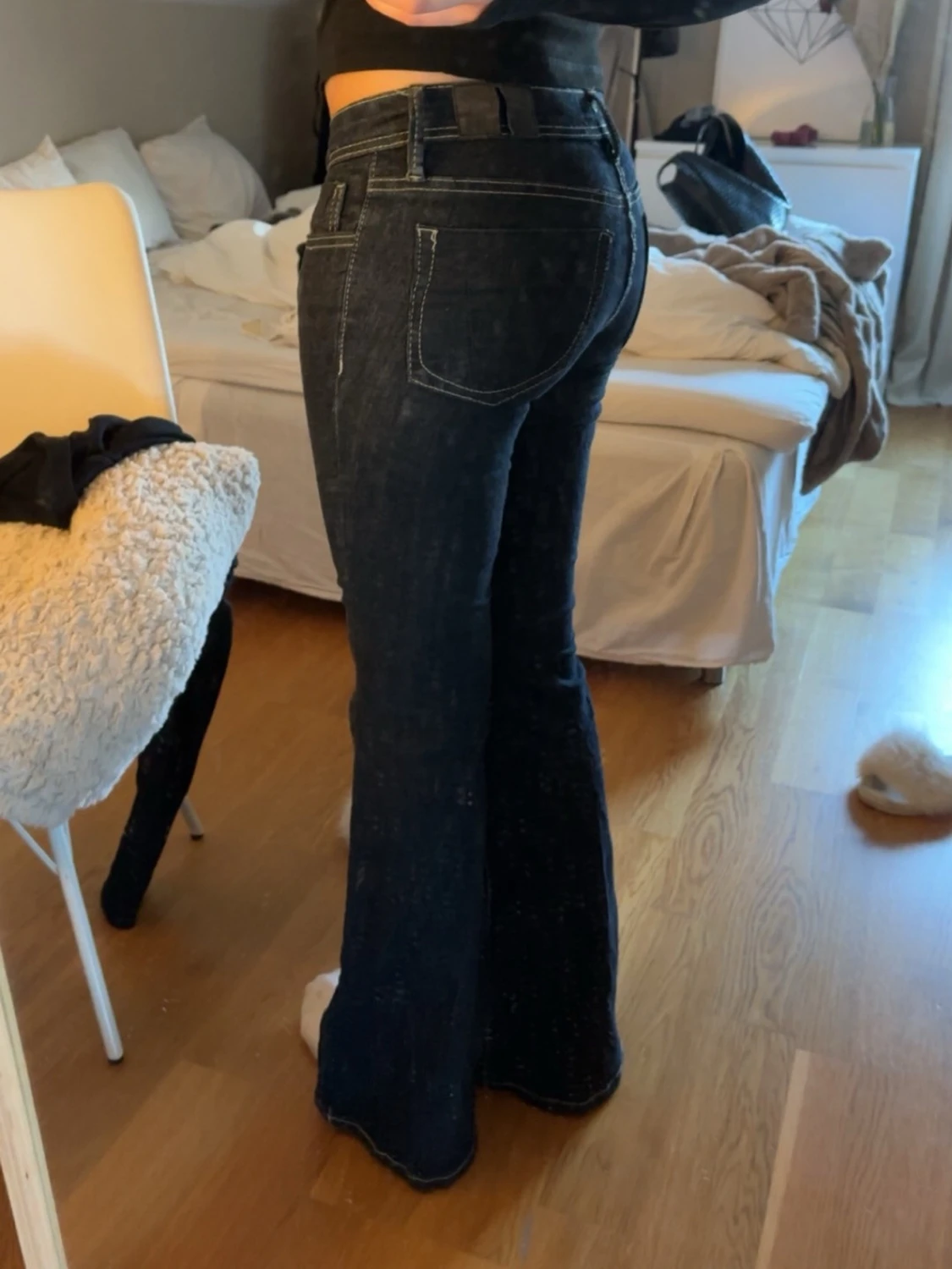 Mörkblå bootcut jeans  - 3