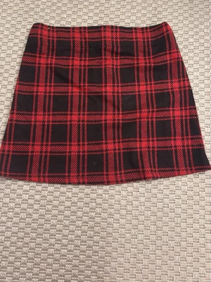 Rutig röd minikjol med dragkedja - Trendig röd och svart rutig minikjol med silverfärgad dragkedja framtill. Kjolen har en klassisk A-linjeform och är perfekt för att skapa en cool och ungdomlig look. Passar till både sneakers och boots.