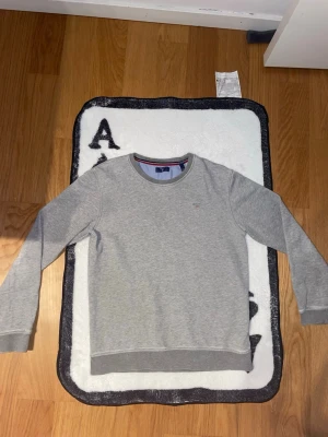 Grå sweatshirt från GANT - Snygg grå sweatshirt från GANT med rund halsringning och broderad logga på bröstet. OBS det är slitet vid den högra armbågen