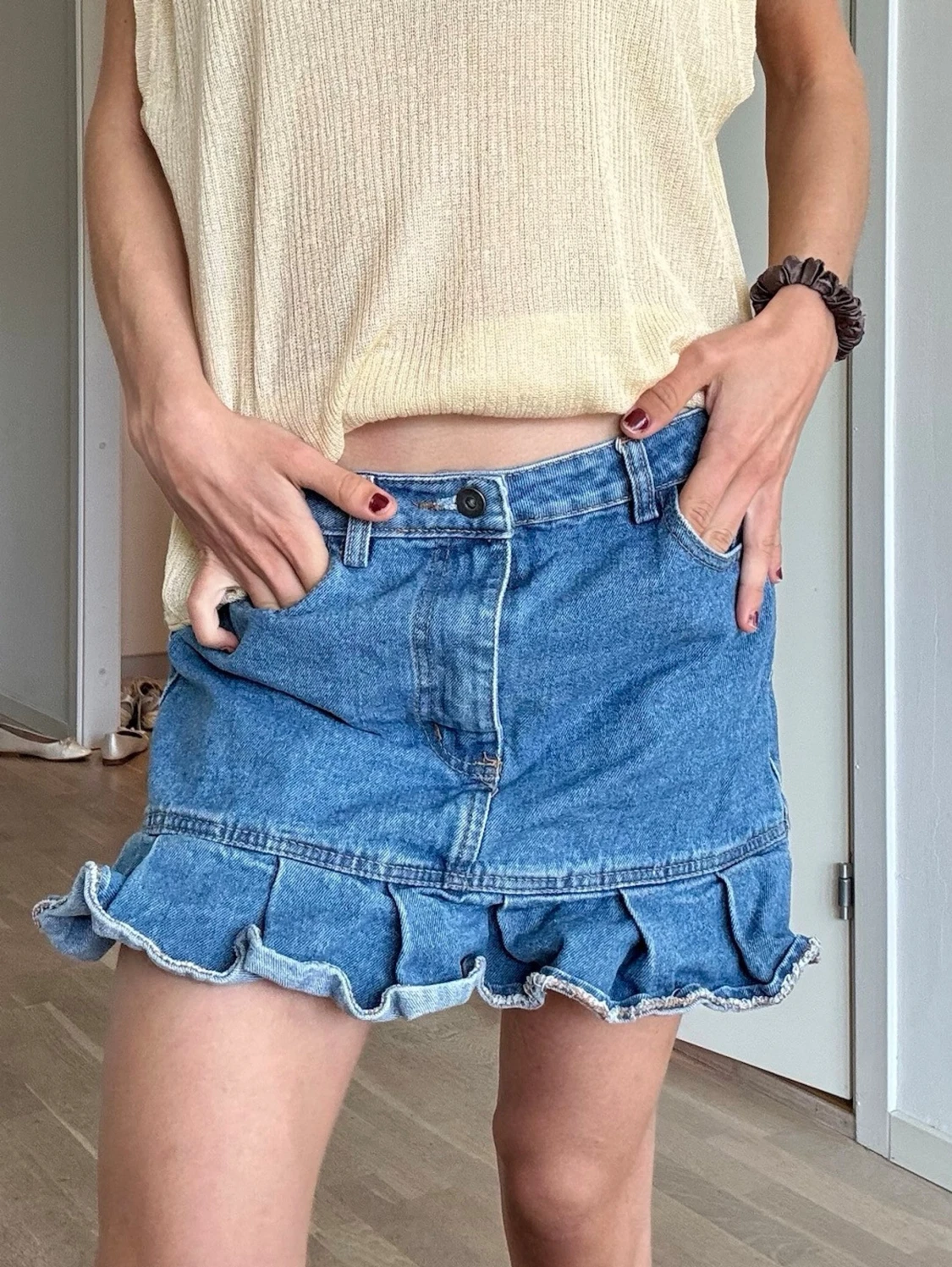 Jeans kjol med volang