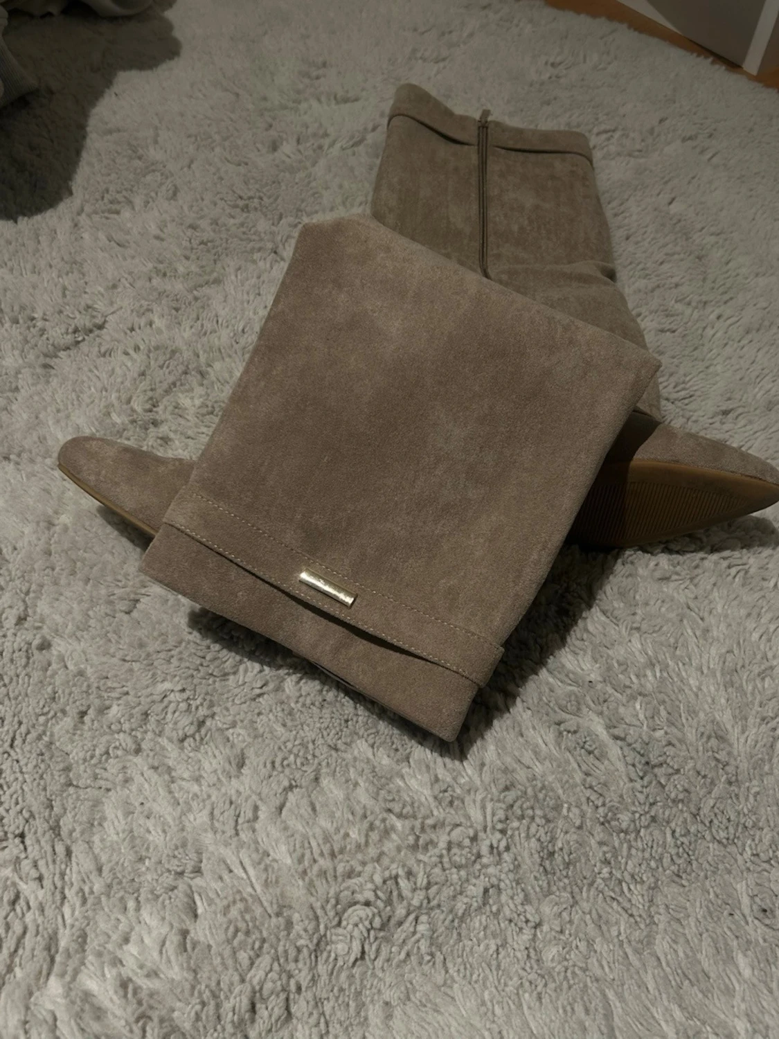 Beiga höga mockastövlar boots klackar st: 38 - 1