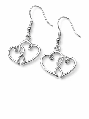 Silvriga hjärtörhängen i stål - Snygga örhängen i rostfritt stål med en öppen hjärtformad design. De har en modern, snirklig look och hängs i örat med krok. Perfekta för dig som gillar stilrena accessoarer med en twist.