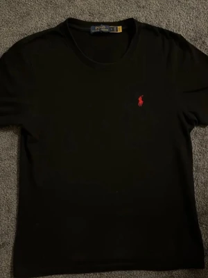 Svart t-shirt från Polo Ralph Lauren - Svart t shirt från polo ralph lauren med röd logga. Storlek är small och den är andvänd några fåtal gånger. Fraktar inom 1-2 dagar🚚📦.