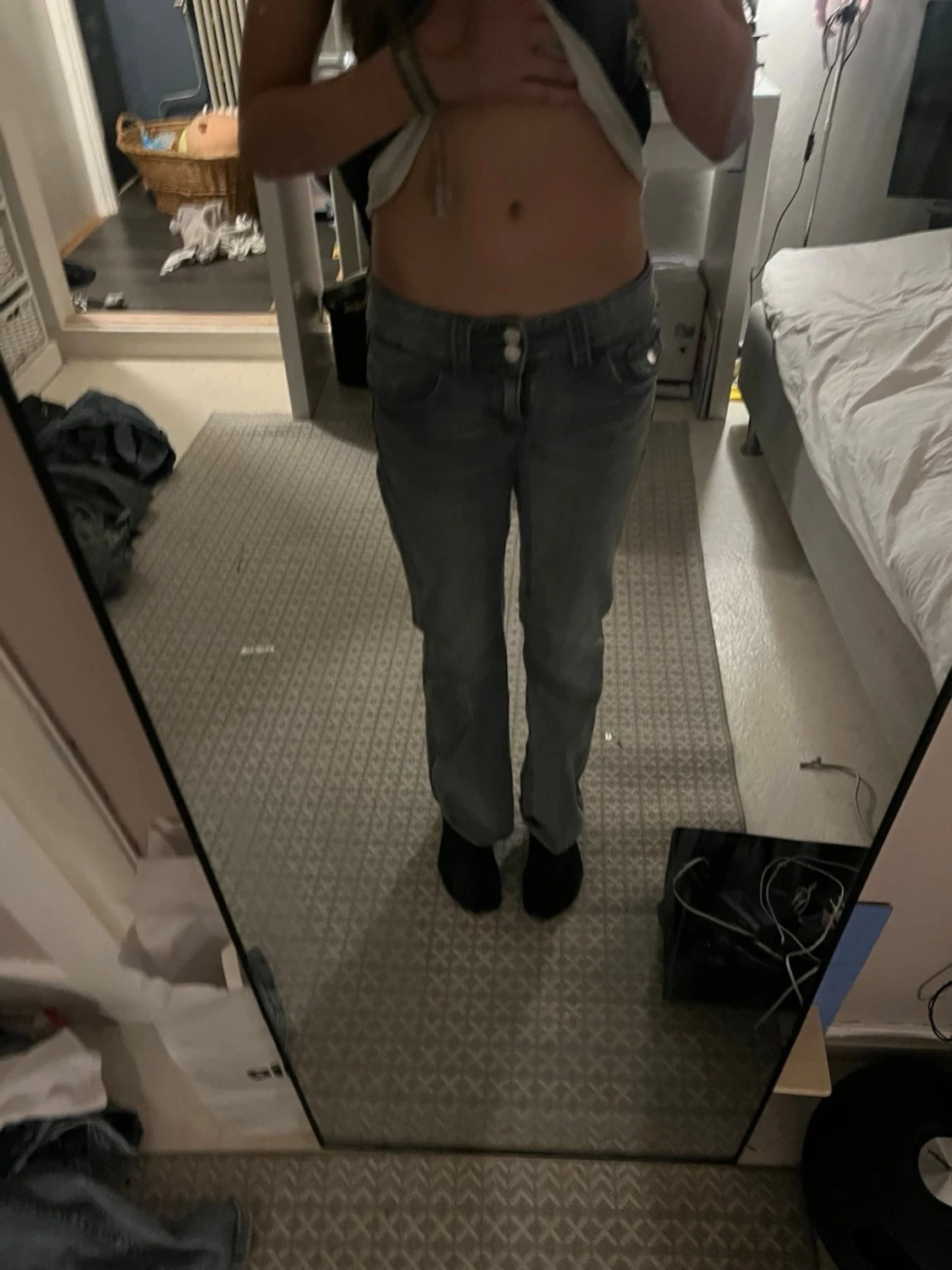 Blå raka jeans med låg midja