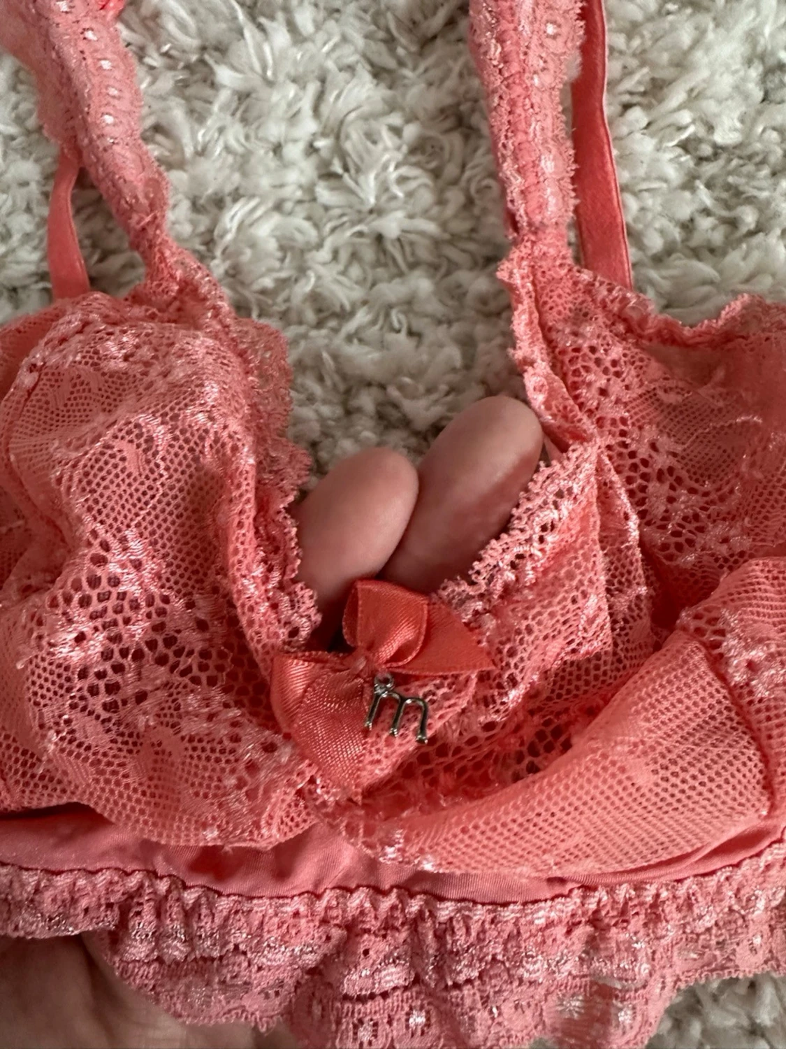 Rosa spets-bh med rosett och charm strl 38 - 1