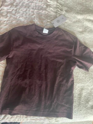 Plommonlila basic t-shirt Gina Tricot - En enkel och stilren plommonlila t-shirt från Gina Tricot, modell elevated basics. T-shirten har rund hals och korta ärmar, perfekt för att matcha med jeans eller kjol. Materialet är mjuk bomull som känns skönt mot huden.