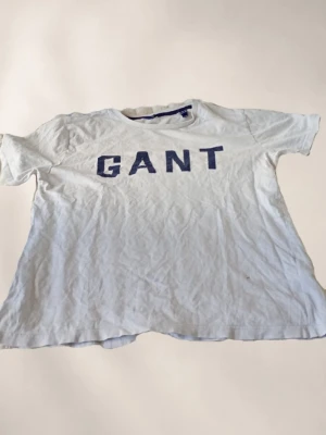 Vit t-shirt från GANT med tryck - Vit t-shirt från GANT med blått tryck på bröstet. Klassisk rund hals och korta ärmar. T-shirten är gjord i mjuk bomull och har en relaxed passform som är enkel att matcha med jeans eller shorts.