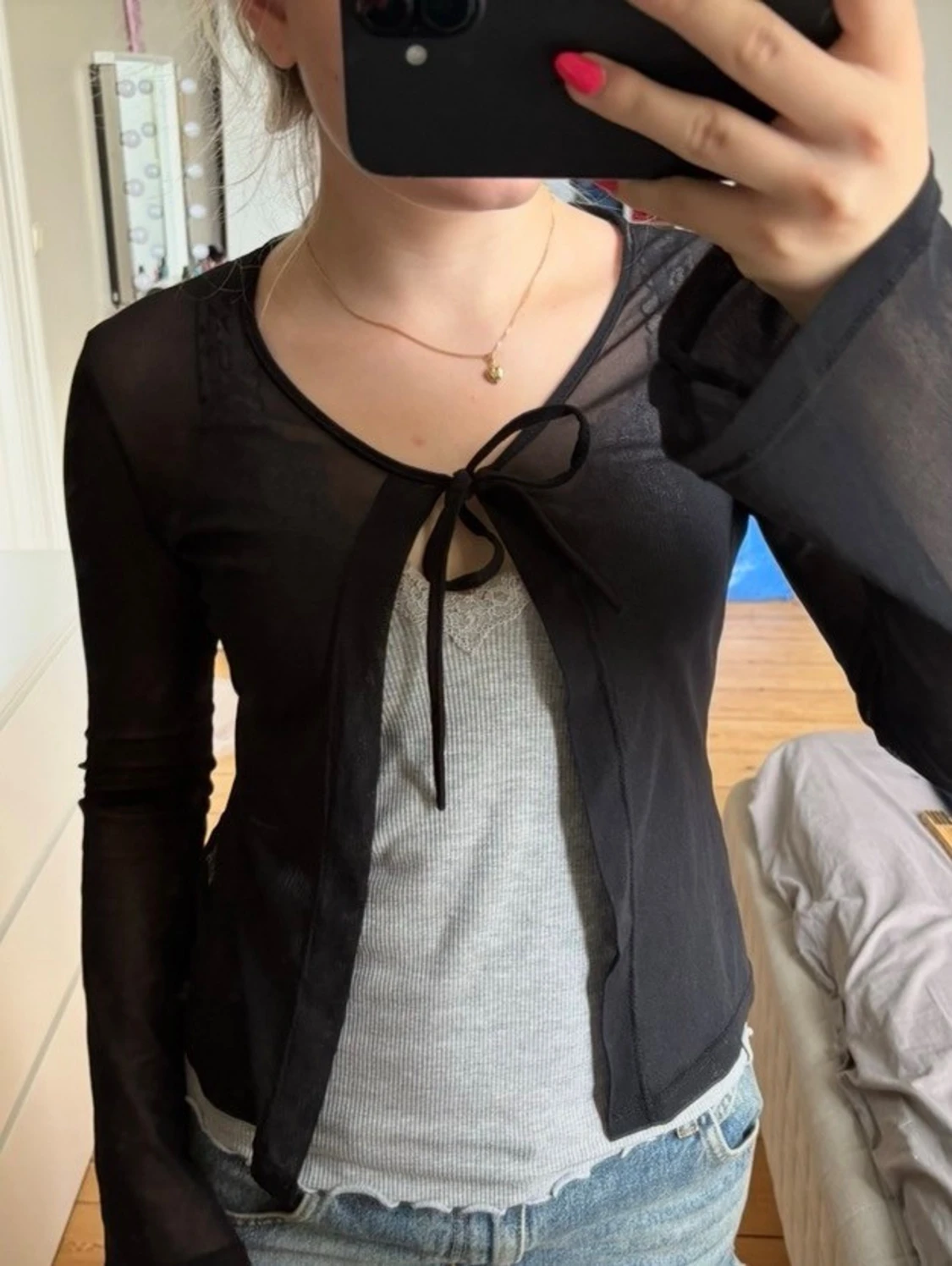 Svart mesh bolerotopp med knyt - 1