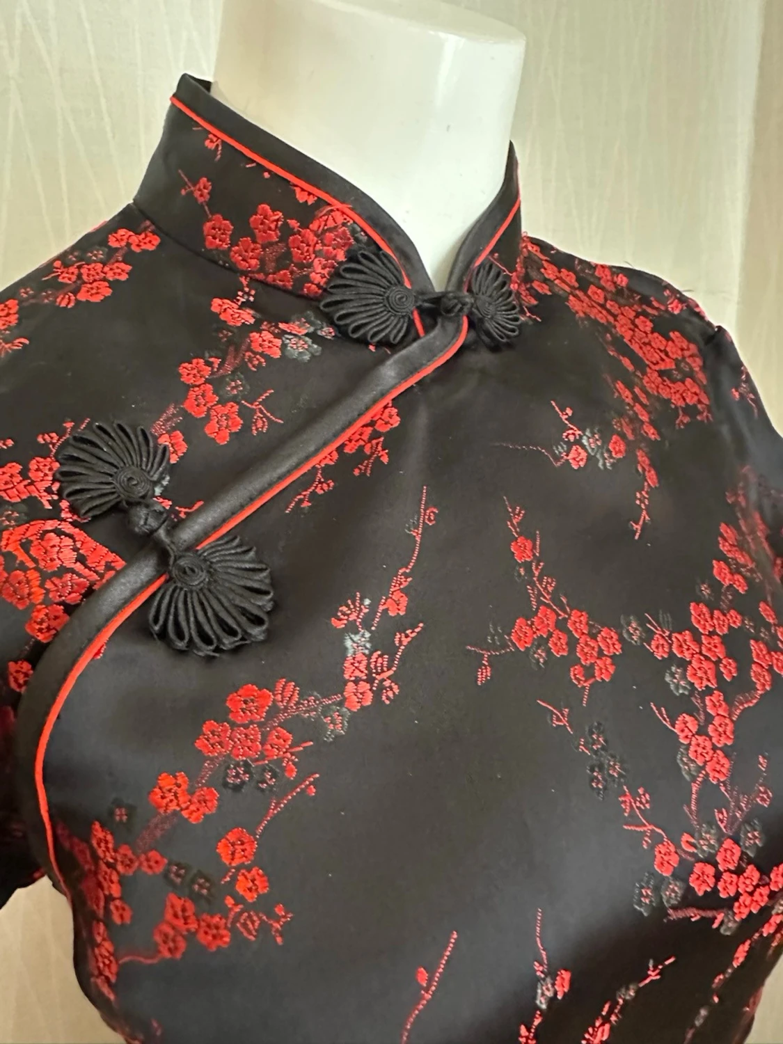 Svart röd cheongsam klänning - 2