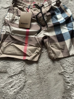 Rutig shorts från Burberry - Snygga shorts från Burberry med klassiskt rutigt mönster i beige, brun, svart, blått och rött. Shortsen har snörning i midjan och sidofickor. Perfekta för sommaren och ger en trendig look.