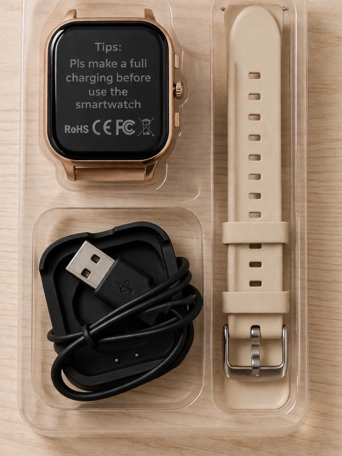 Beige smartklocka med fyrkantig display - 1