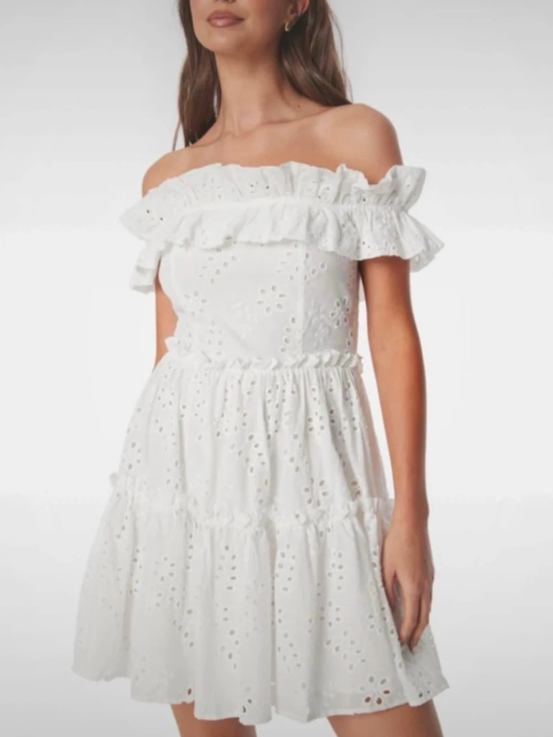  Ny Vit offshoulder klänning med volang - 4