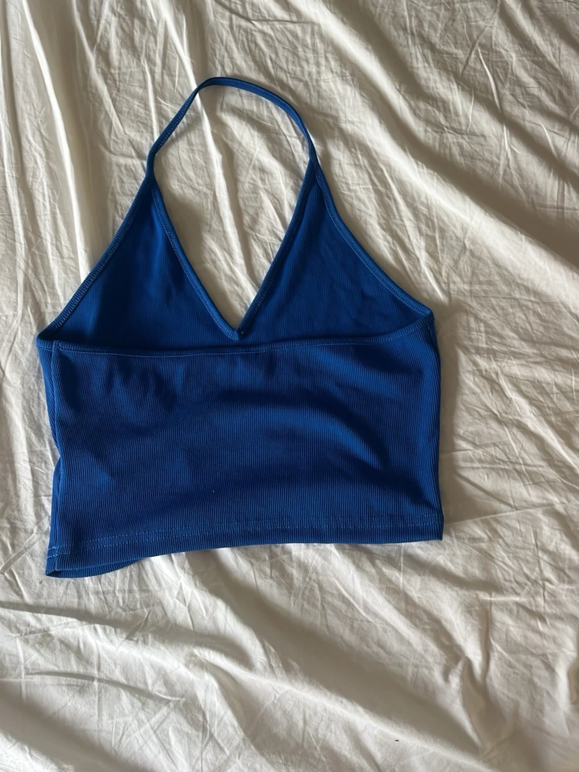 Blå ribbad halterneck topp - 1