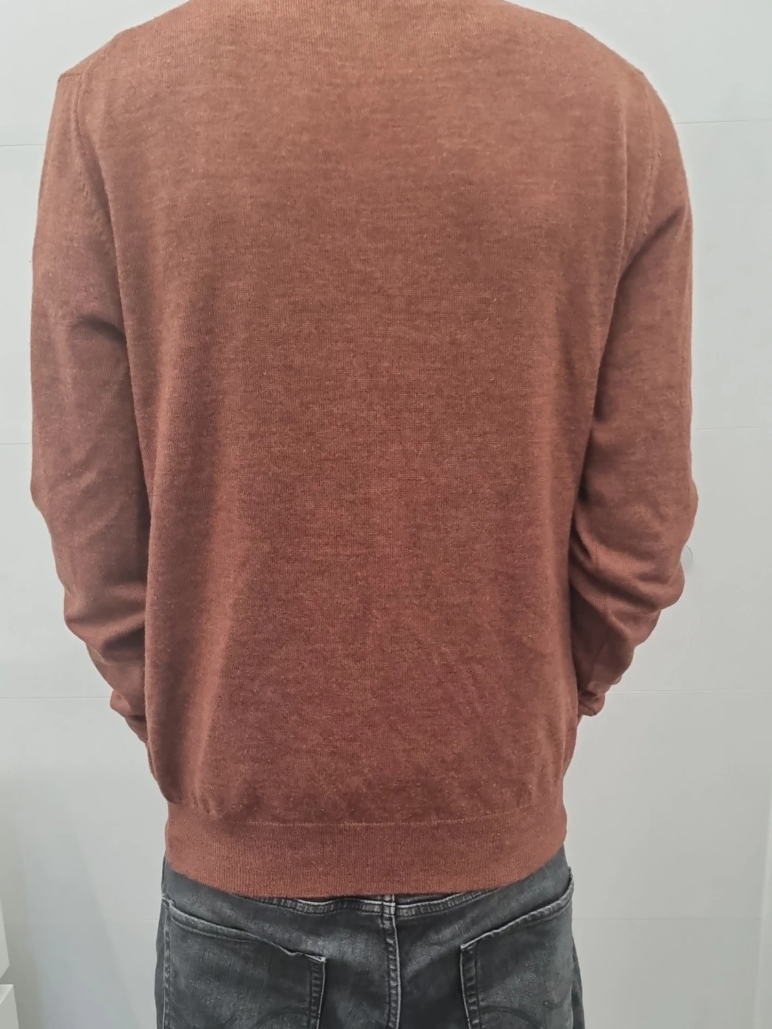 Brun merinoulltröja med half zip - 1